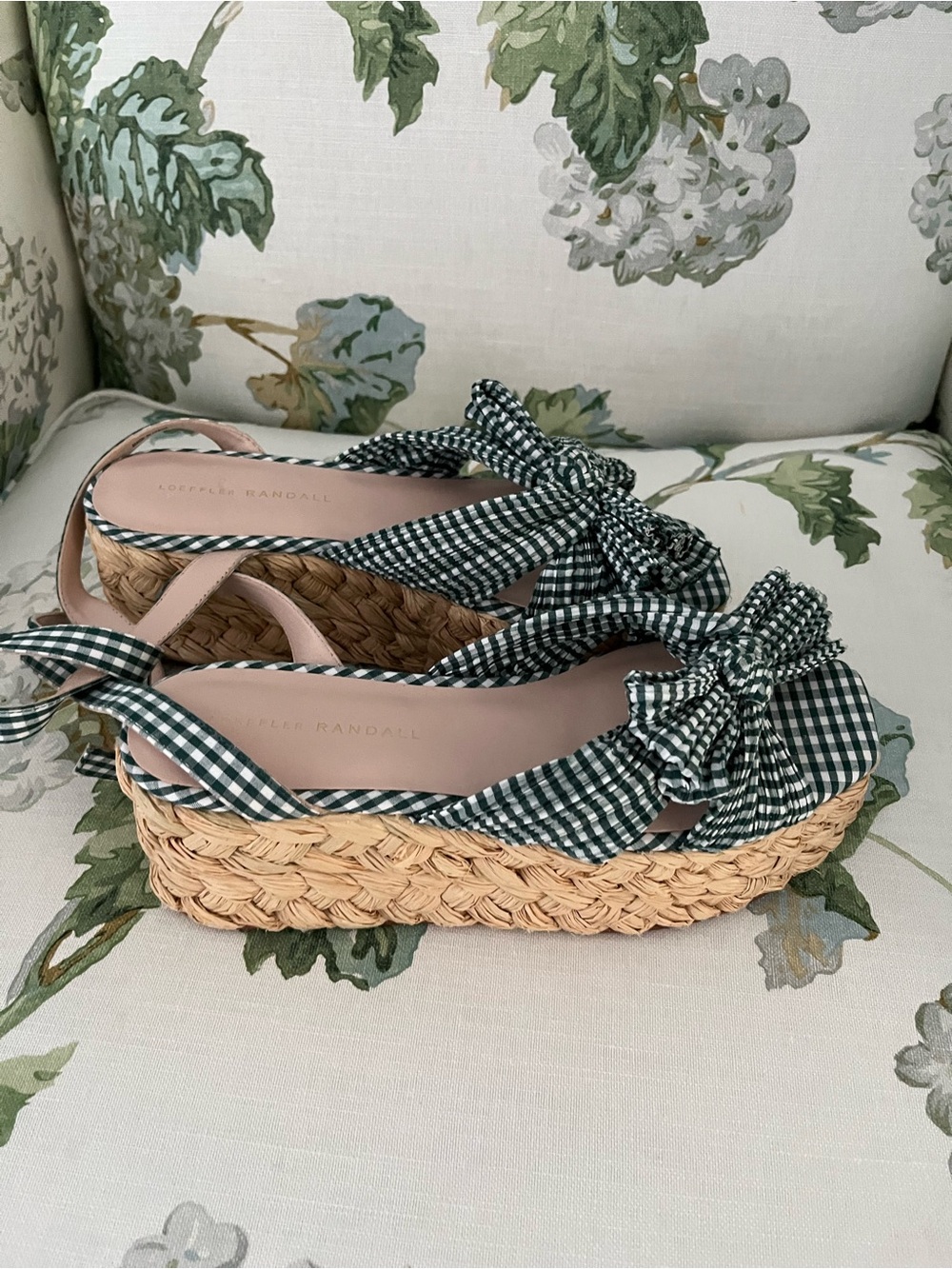 Loeffler Randall Green Gingham Espadrille Platform Sandals